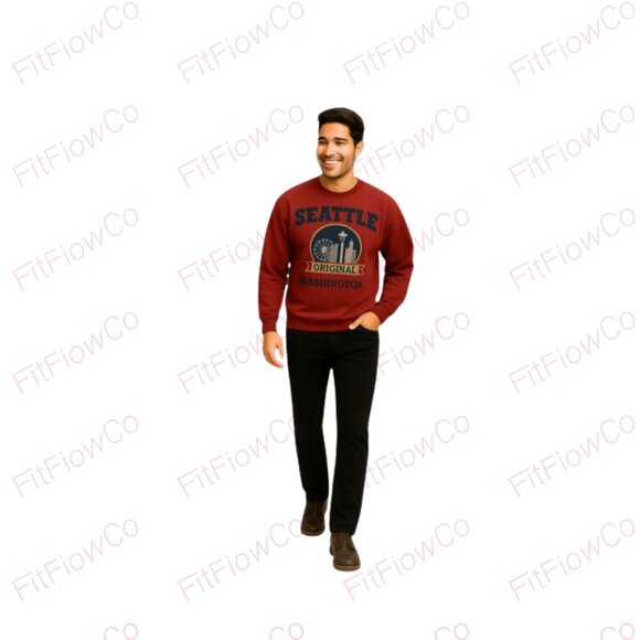 ⚡Gildan Heavy Blend Seattle Washington Graphic Sweatshirt Red Size M EUC - Picture 1 of 6